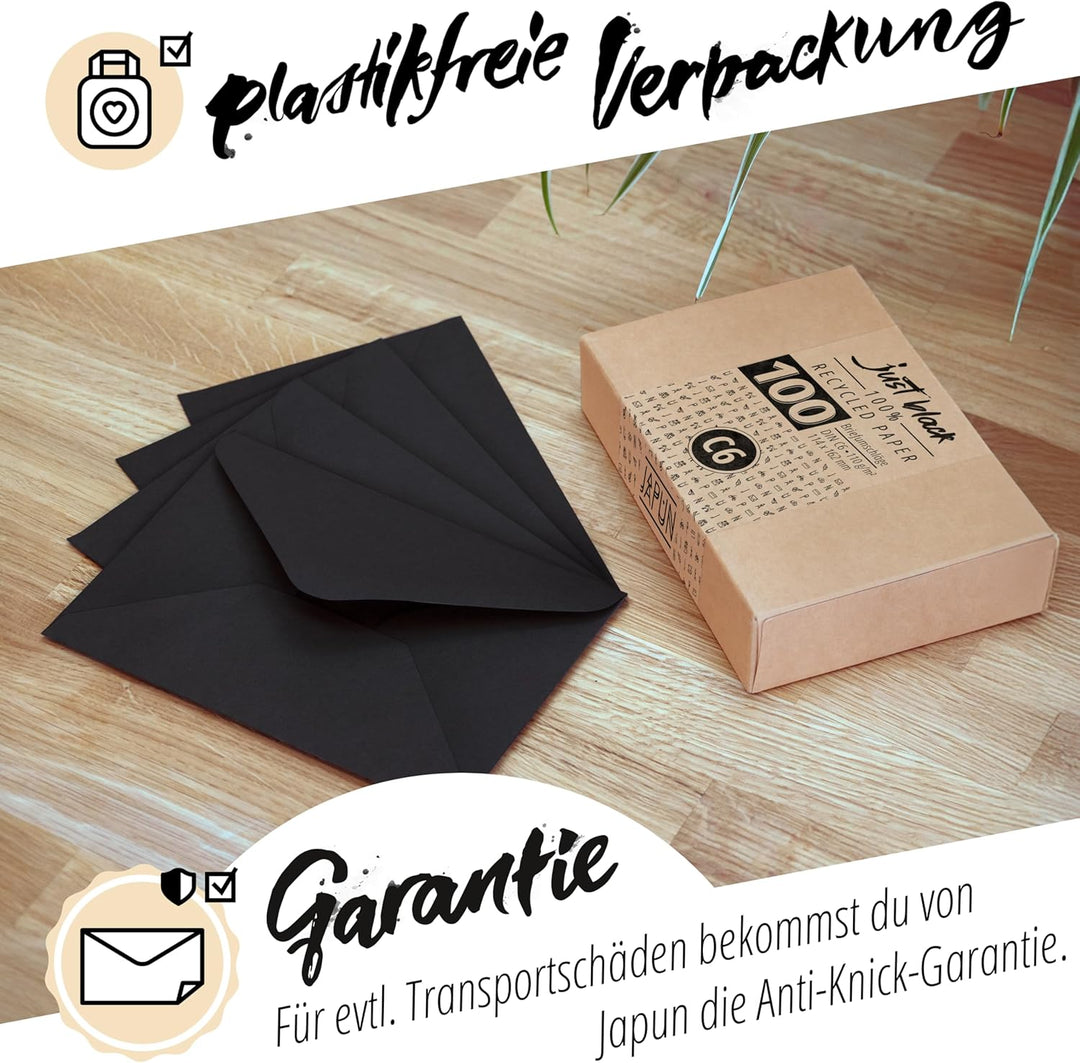 Japun – Briefumschläge (100 Stück) aus Papier, Kuvert, Umschlag ohne Fenster - DIN C6-162 x 114 mm -