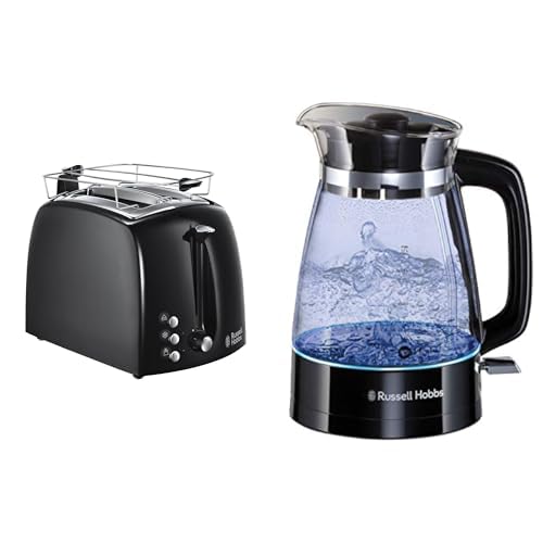 Russell Hobbs Toaster Textures+, 2 extra breite Toastschlitze, Brötchenaufsatz, 850W, schwarz 22601-