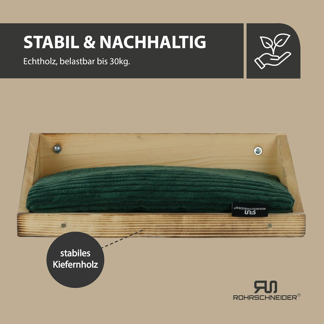Rohrschneider Katzentreppe Wand, geflammtes Kiefernholz (Cord, grün) Holz, waschbares Kissen Cord gr