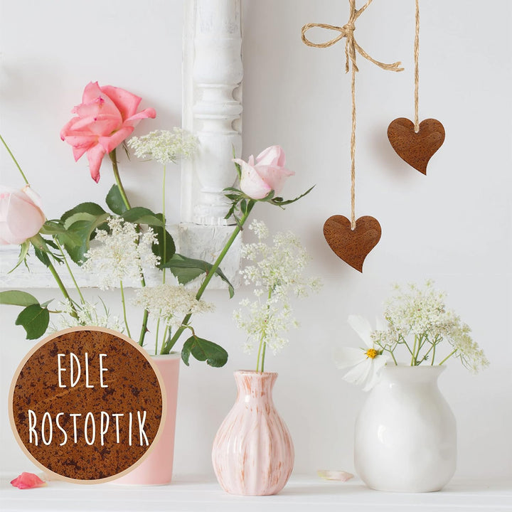 Rostikal Deko Set Herzen 7 cm Hochzeitsdeko Valentinstag Hängedeko Gartendeko Rost (12, 7 cm) 12 7 c