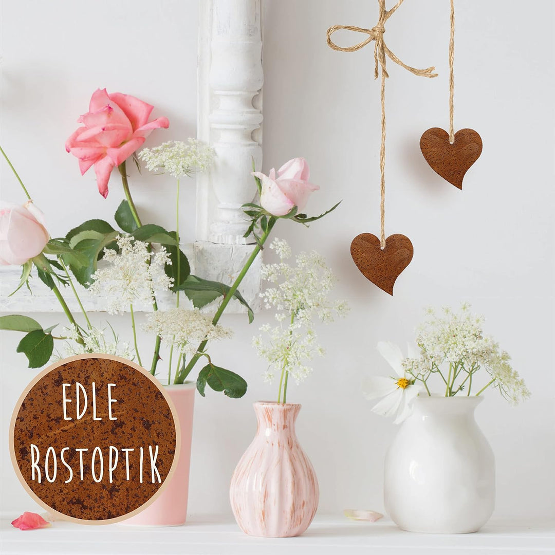 Rostikal 10er Set Herz Deko 7 cm Edelrost Gartendeko Rost Hängedeko Fenster