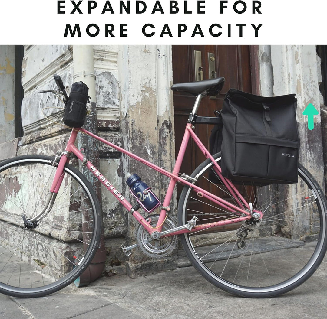 Vincita Top Load Double Pannier Water Resistant Cycling Side Bags – mit Regenschutz, gross, Tragegri