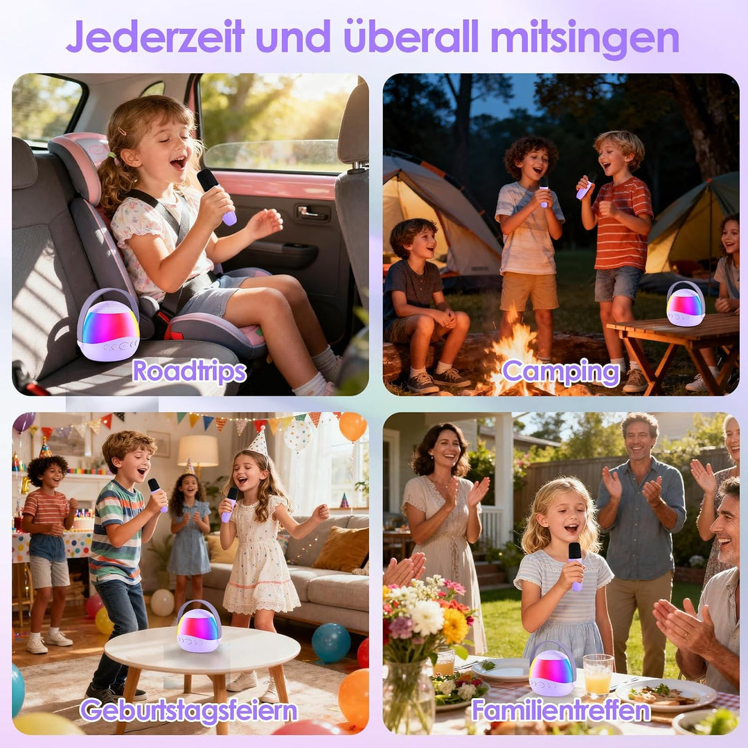 Karaoke Maschine Kinder mit 2 Karaoke Mikrofon Kinde Mini Tragbares Bluetooth Lautsprecher mit Stimm
