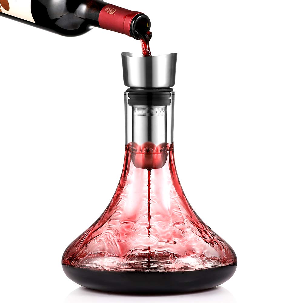 glastal Wein Dekanter Kristallglas Dekantierer mit Eingebautem Aerator Belüften und Filtern, Tropffr
