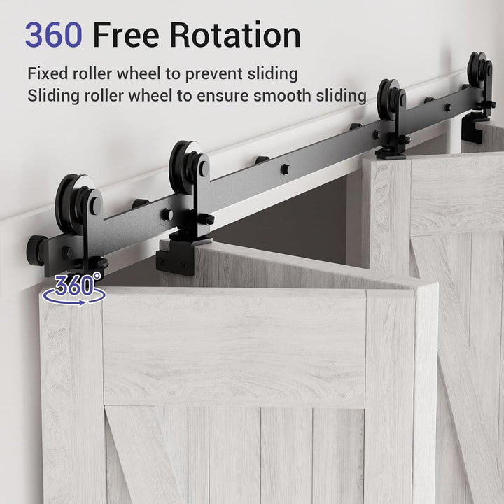 305cm/10FT Bifold Schiebetürbeschlag Schiebetüren Schiebetürsystem Komplettset Laufschiene Rollen Se