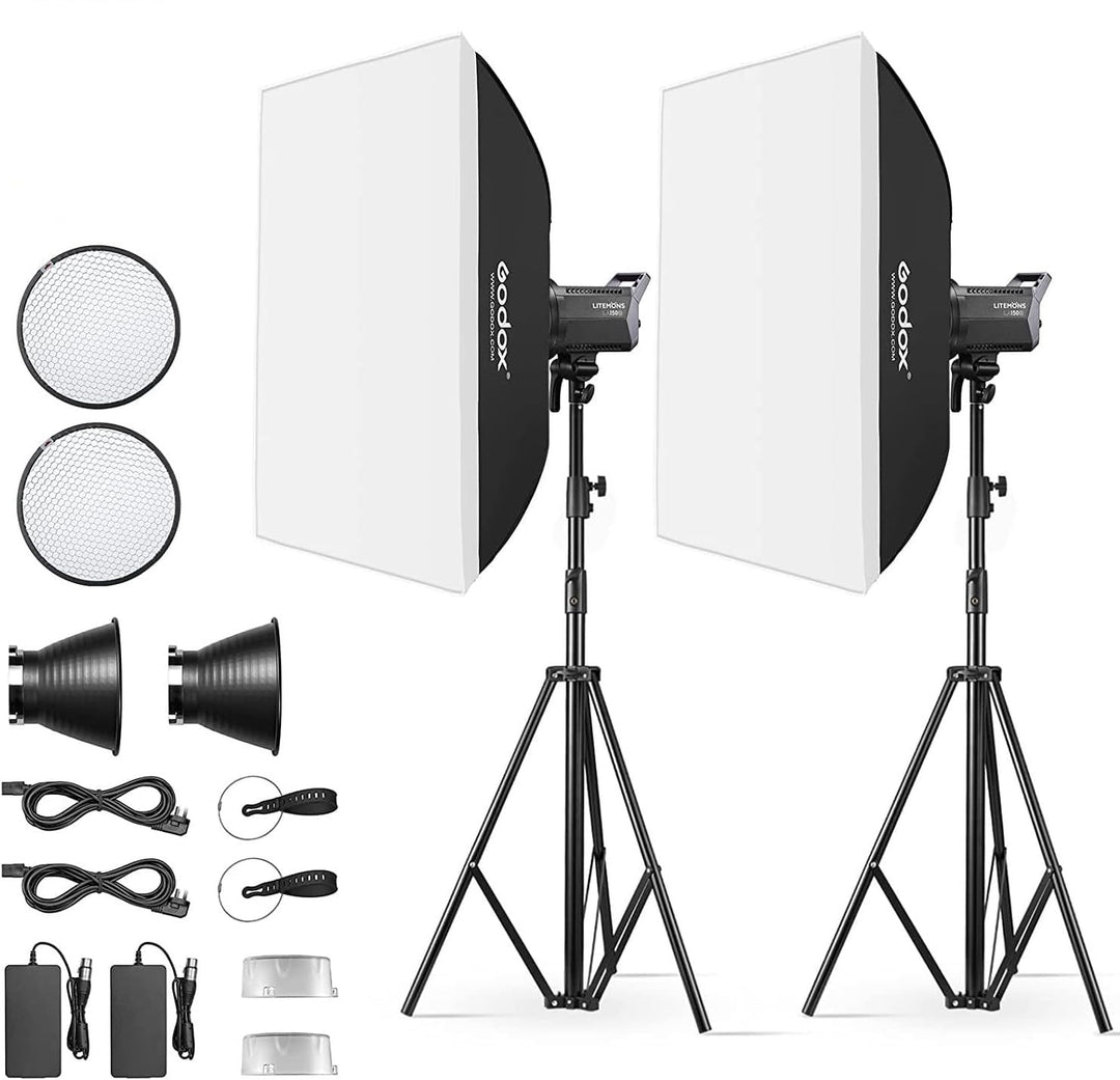 2 Pack GODOX LA150D LED Videolicht Kit, Litemons LED Continuous Light mit Softbox Lichtstative für F