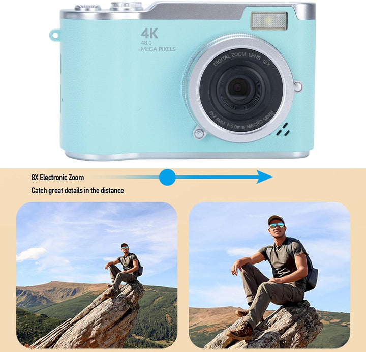 Zunate 48MP 1080P Digitalkamera, Autofokus Vlogging Kamera mit 2.4" Flip Screen und 18X Zoom, eingeb