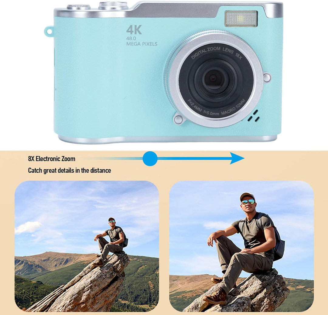 48MP 1080p Digitalkamera mit 2,4 '' Flip-Bildschirm und 18-facher Zoom, 4 Stunden Langer Akkloggingk