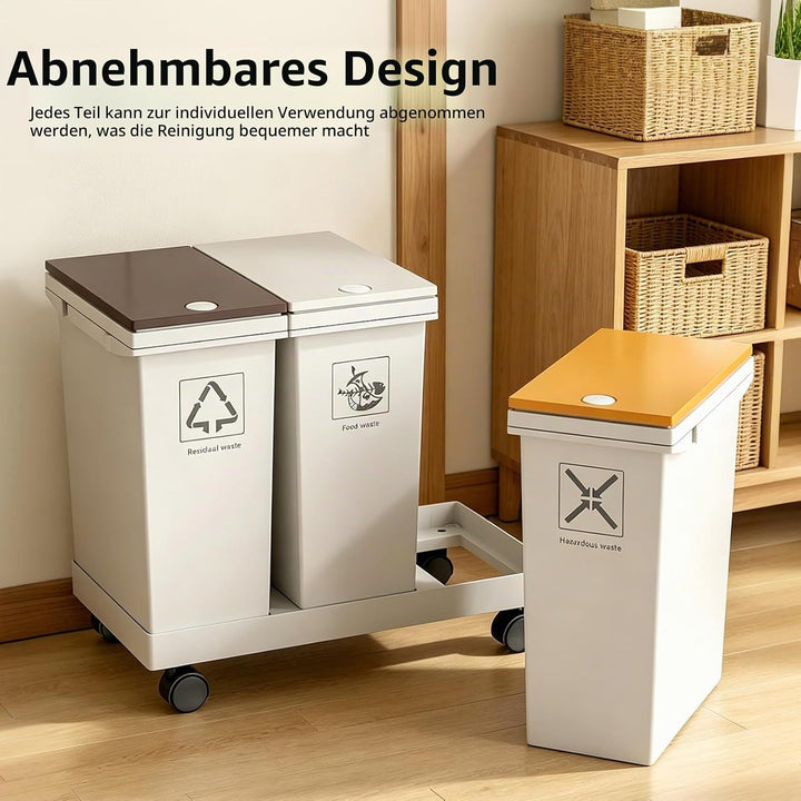3-er Mülleimer-Set, 3 X 12L Küche Mülltrennsystem mit Standfuss | Abnehmbarer Differenzierter Abfall