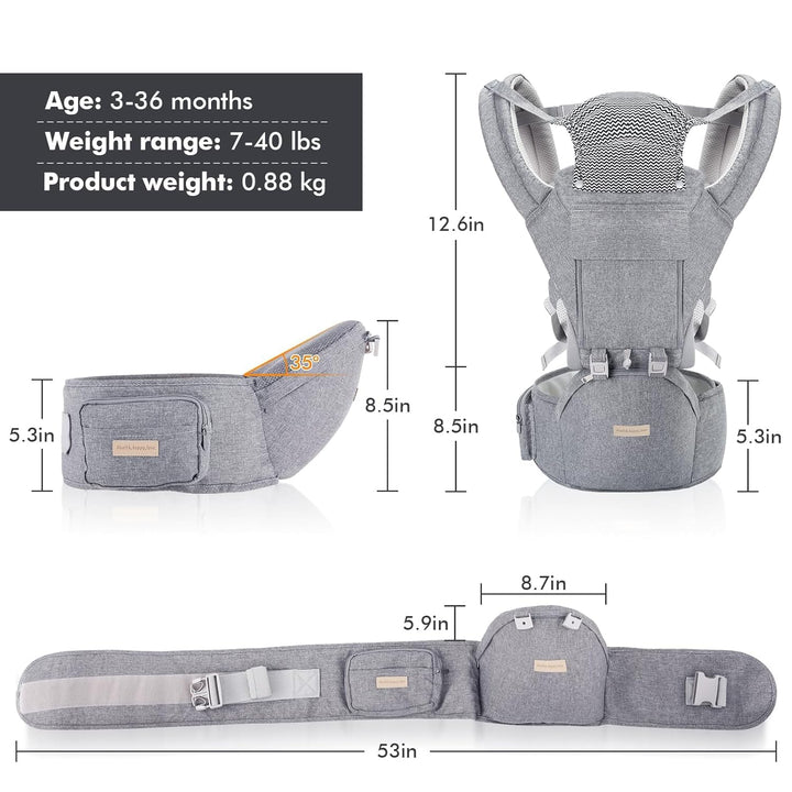Babytrage Neugeborene ab Geburt 9-in-1 Babytrage Ergonomische Kindertrage mit M-Sitz, verstellbarer