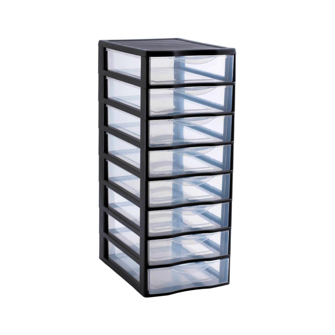 SUNDIS Orgamix, schubladenbox aus Kunststoff, 8 transparente Schubladen im A4-Papierformat, Höhe 65