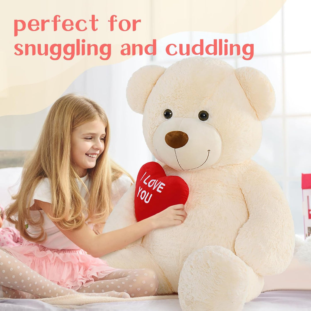MorisMos 150cm riesen Teddy mit Herz, Beige gross teddybär XXL, kuschelig Plüschbär XXXL, Valentinst