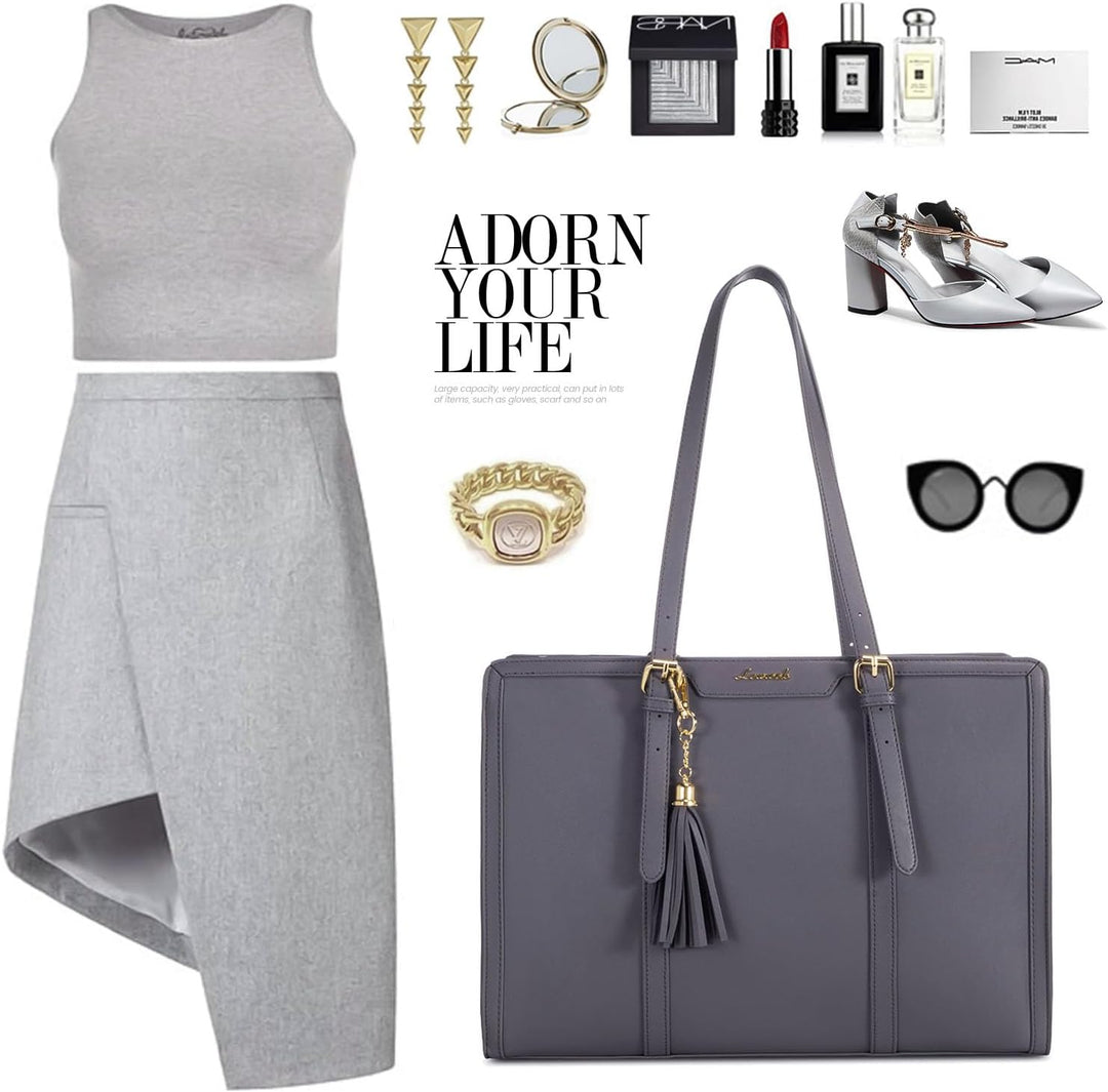 LOVEVOOK Laptoptasche 15,6 Zoll Handtasche Damen Umhängetasche Leder Tote Bag Women Shoulder Crossbo