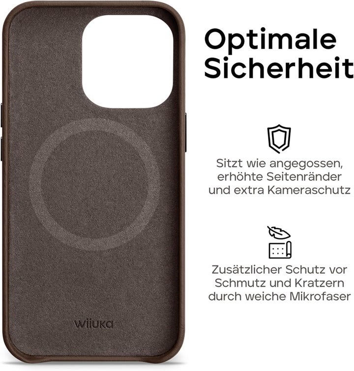 WIIUKA Hülle für iPhone 14, Leder aus Deutschland, Lederhülle extra Dünn, Premium Handyhülle, Case,