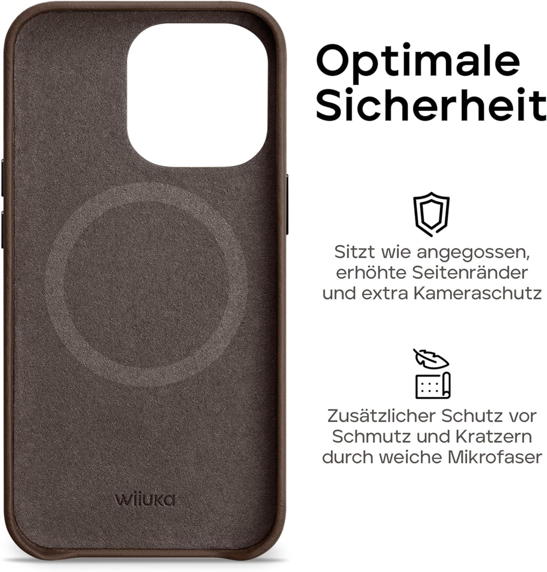 WIIUKA Hülle für iPhone 14 Pro, Leder aus Deutschland, Lederhülle extra Dünn, Premium Handyhülle, Ca