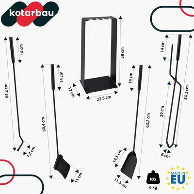 KOTARBAU® Kamingarnitur aus Stahl Schwarz mit Ständer 5tlg.