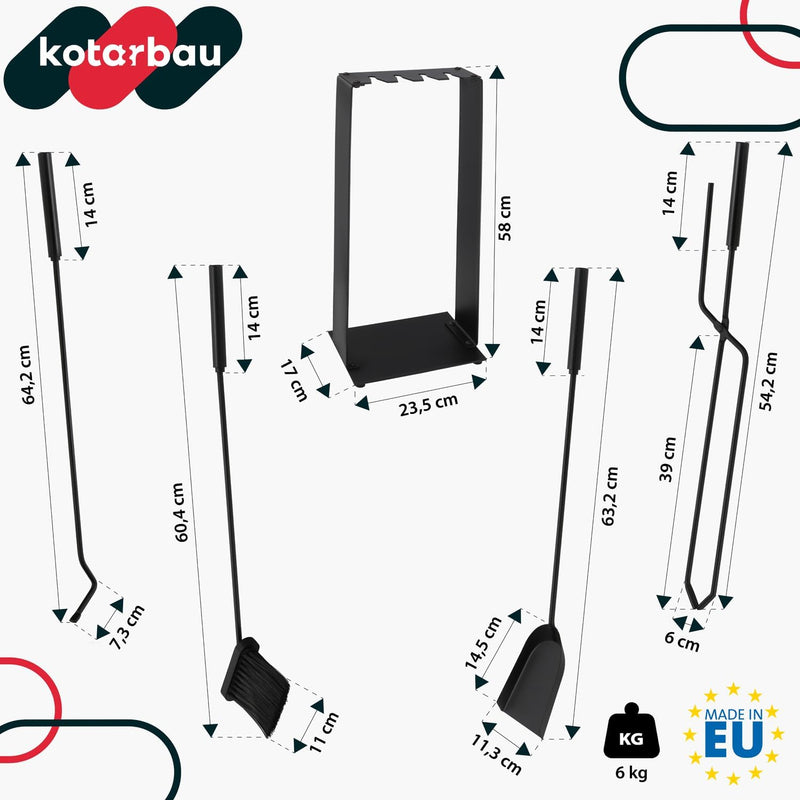 KOTARBAU® Kamingarnitur aus Stahl Schwarz mit Ständer 5tlg.