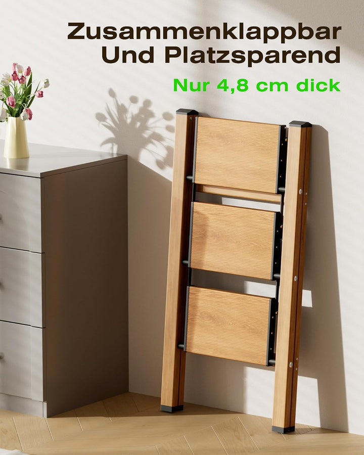 Trittleiter 3 Stufen klappbar,Tritthocker aus Aluminium | 150 kg Tragfähigkeit,Leiter mit rutschfest