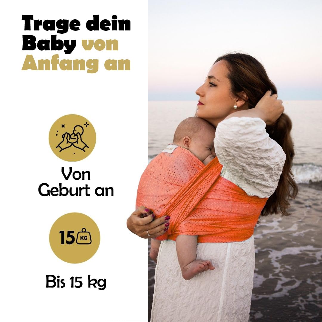 Amarsupiel | Wasser-Babytrage | Schnelltrocknend || Waterproof | Farbe Koralle, Koralle