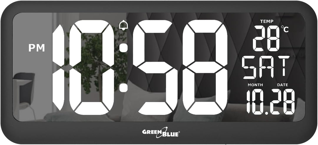 Green Blue GB214 Digitale Uhr mit Temperatuursensor 37x17cm Grosse Wanduhr Alarm LCD Display Zum Auf