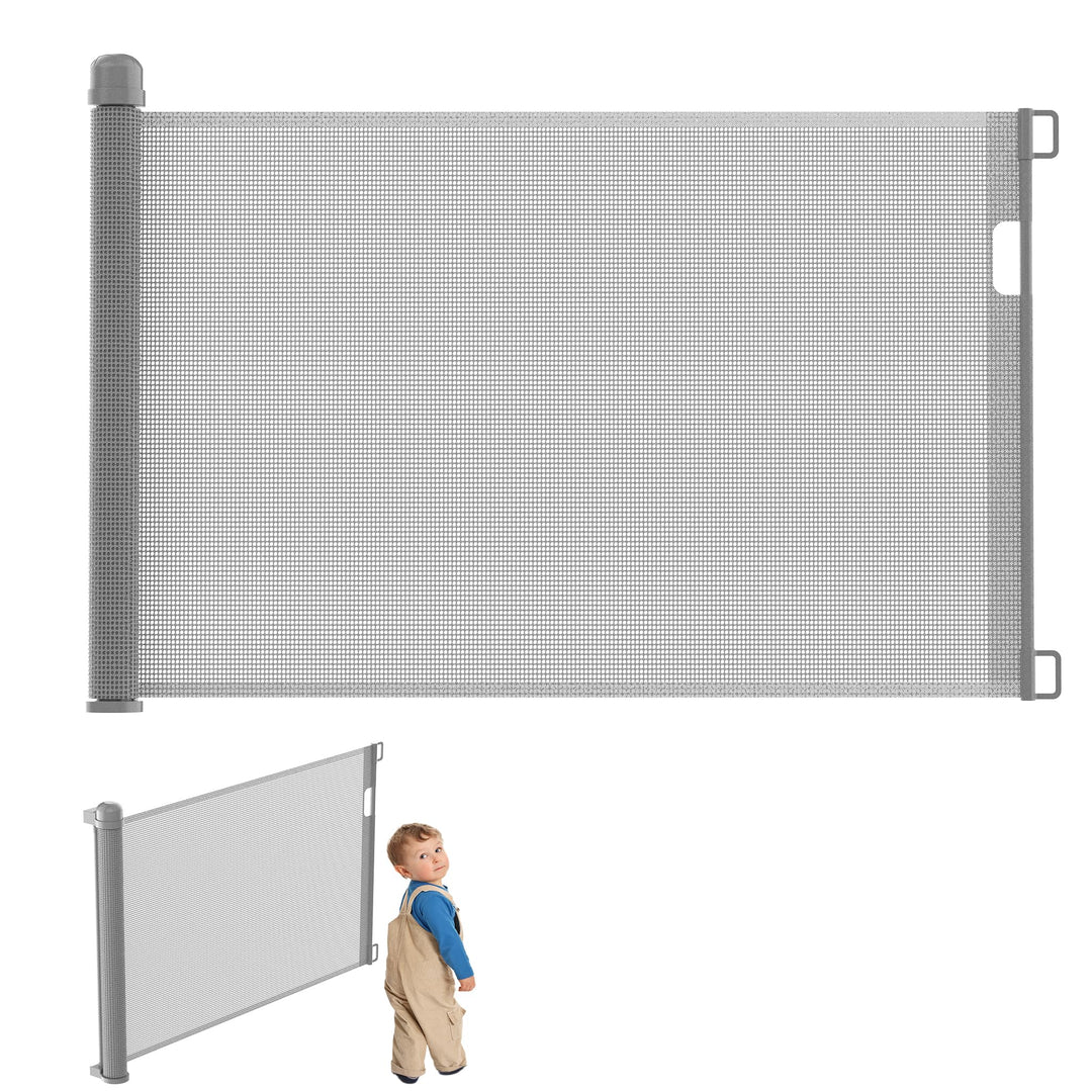 Baby Türschutzgitter Rollo Ausziehbar 0-150cm, Grau Treppenschutzrollo Treppenschutzgitter für Baby