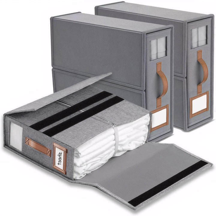 Linen Bed Sheet Organiser Box, 3 Faltbarer bettwäsche aufbewahrungbox mit Transparentem Fenster & Et
