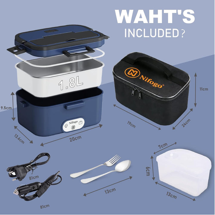 Nifogo Elektrische Lunchbox 100W für Auto/Lkw/Büro Beheizbare Lunchbox 12V/24V/230V Electric Lunch B