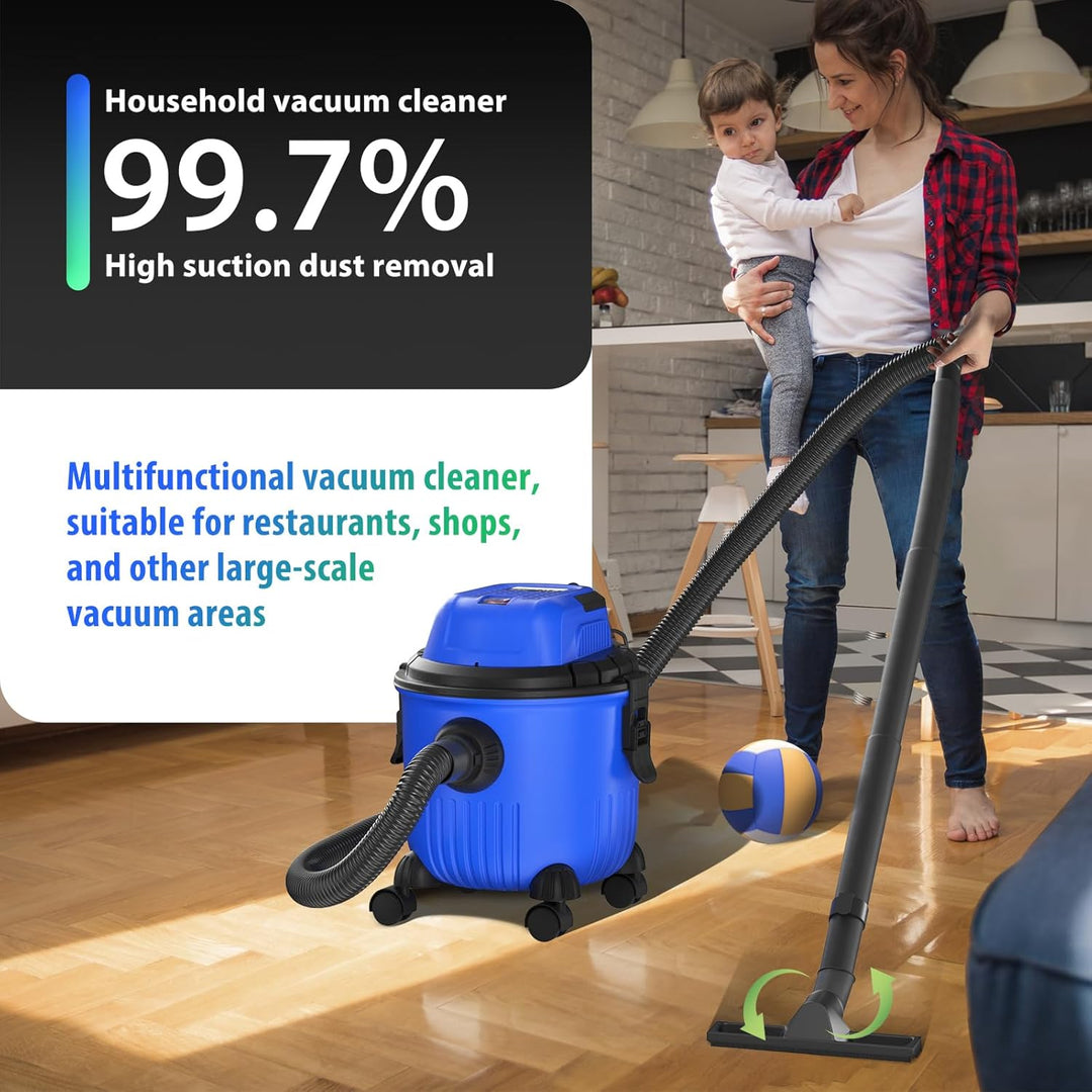 DayPlus Nass & Trocken Staubsauger, 15 Liter, 800W Motor, 16 Kpa, 2m Kabel, 1,5 Flexible Schlauch, 4