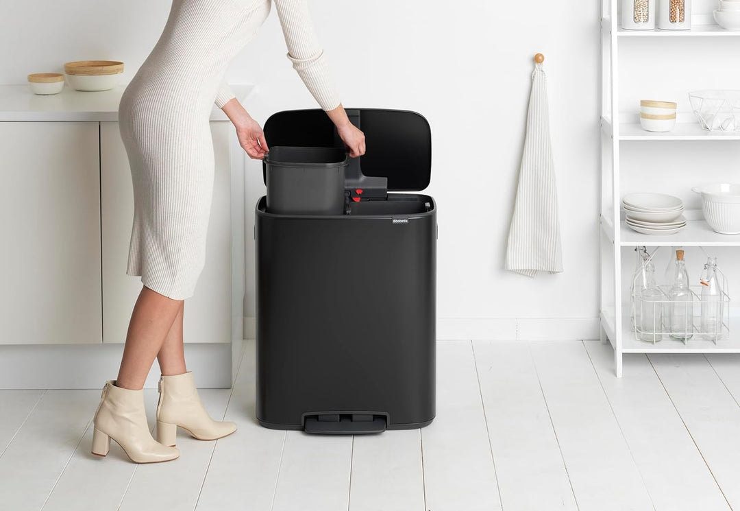 Brabantia Recycling-Treteimer, Stahl, mattschwarz, gross (2 x 30 l) 2 Inneneimer (2 x 30L) Matt Blac