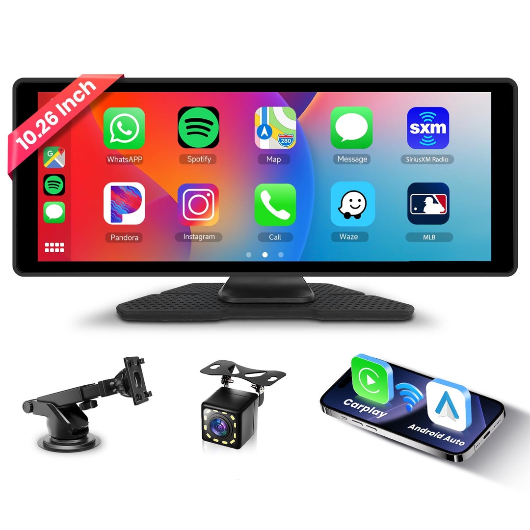Drahtlos CarPlay und Android Auto, Hodozzy 10,26 Zoll Tragbares Autoradio Bluetooth mit IPS Touchscr