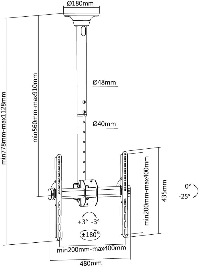 HALTERUNGSPROFI Deckenhalterung Neigbar 360 Grad drehbar für 37 40 42 46 47 50 55 Zoll VESA bis 400