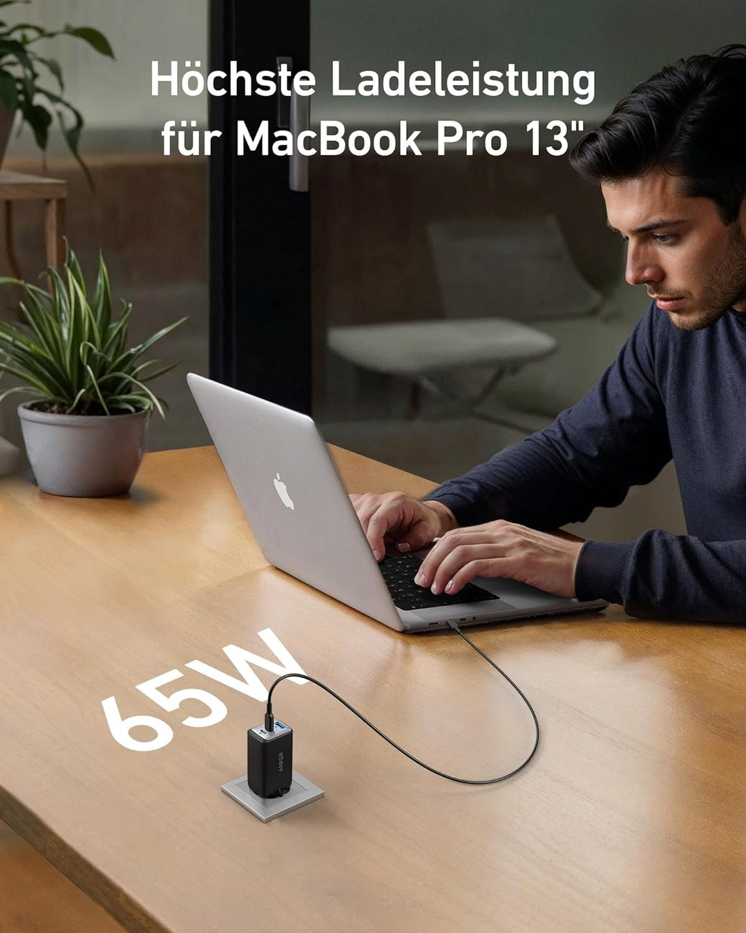 Anker USB C Ladegerät (Nano II 65W) Pod 3-Port PPS Schnellladegerät, Kompaktes USB-C Netzteil für Ma