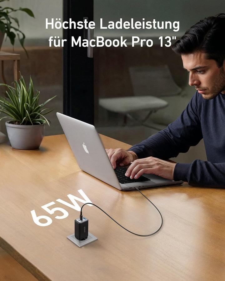 Anker USB C Ladegerät (Nano II 65W) Pod 3-Port PPS Schnellladegerät, Kompaktes USB-C Netzteil für Ma