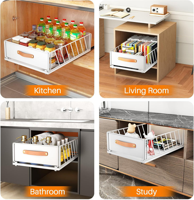 Kitstorack Teleskopschublade, Ausziehbare Schublade für Kabinett Metall Slide Out Organizer mit Grif