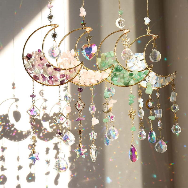 Sonnenfänger Kristall Fenster,Mond Anhänger Deko,Fensterdeko Hängend, Regenbogen Sonnenfänger Krista