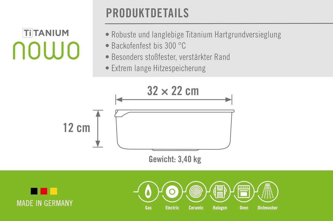 Woll 1036N Gussbräter oval 32 x 22 cm / 12 cm hoch, 6 liter / mit 2 eingegossen Seitengriffen / inkl