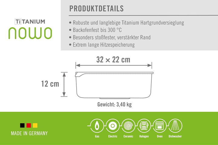 Woll 1036N Gussbräter oval 32 x 22 cm / 12 cm hoch, 6 liter / mit 2 eingegossen Seitengriffen / inkl