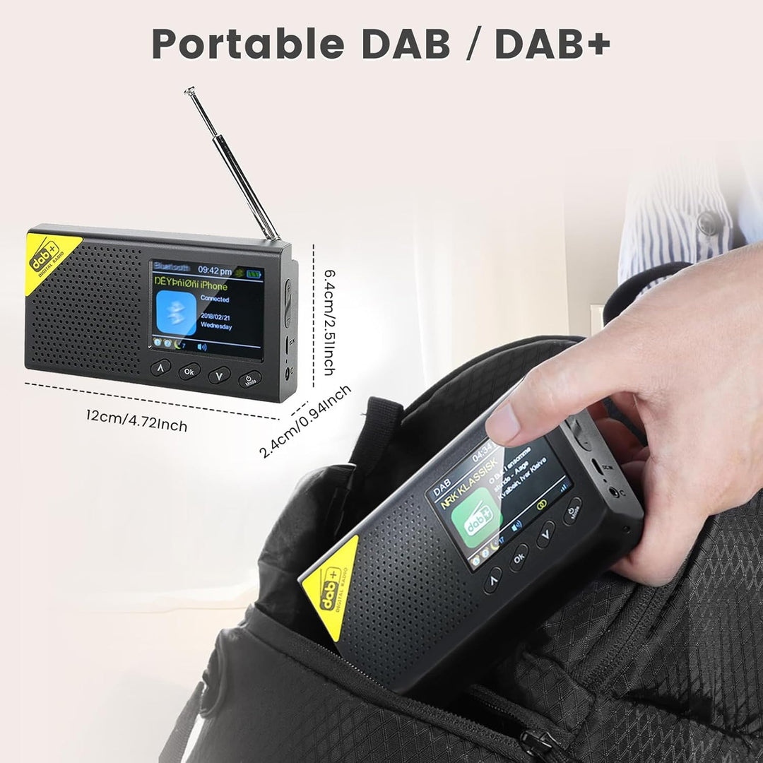 DAB DAB+ tragbares Radio, unterstützt Bluetooth, FM-Radio, Mehrfachanzeige der Uhrzeit, Doppelalarm,