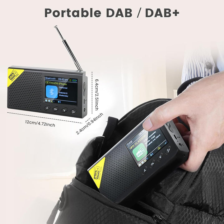 DAB DAB+ tragbares Radio, unterstützt Bluetooth, FM-Radio, Mehrfachanzeige der Uhrzeit, Doppelalarm,