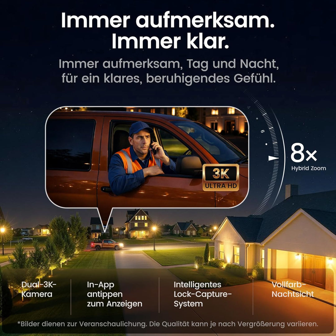 aosu T2 Pro Überwachungskamera Aussen Solar, 2er-Kit Überwachungskamera Aussen, 3k Dual-Kamera, 170°