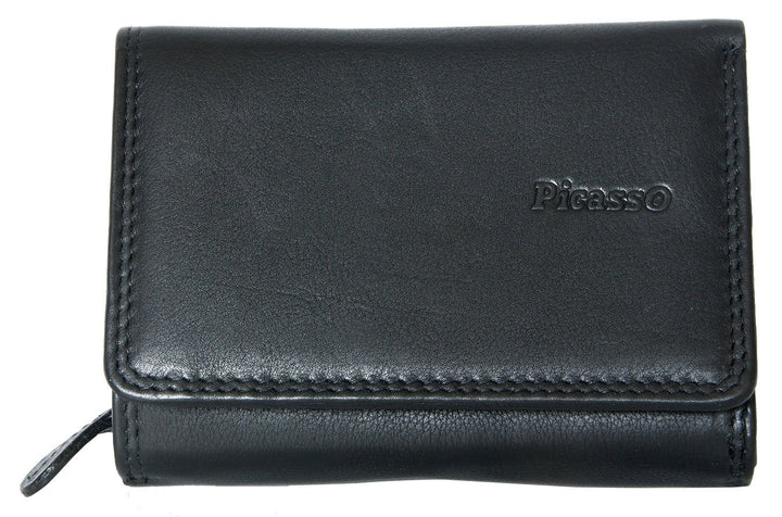 Schwarz Kompakte Brieftasche Picasso Aus Hochwertigem Nappaleder