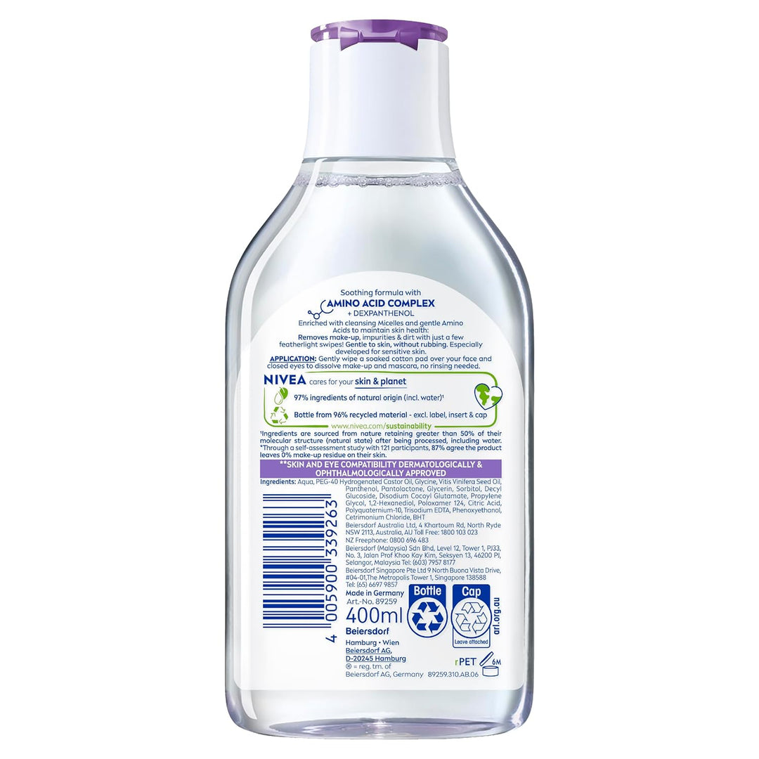 NIVEA MicellAIR 5 Stück Skin Breathe Mizellenwasser (400ml), 3-in-1 Sensitive Make Up Entferner Mize