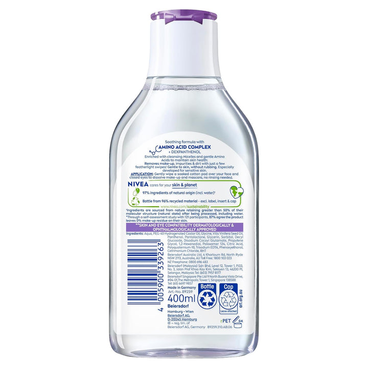 NIVEA MicellAIR 5 Stück Skin Breathe Mizellenwasser (400ml), 3-in-1 Sensitive Make Up Entferner Mize