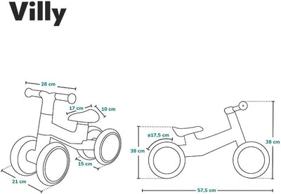 LIONELO VILLY Leichter Laufrad Kinderlaufrad 4 Räder ab 1 bis 3 Jahre alt (bis 30 kg), vordere Dämpf