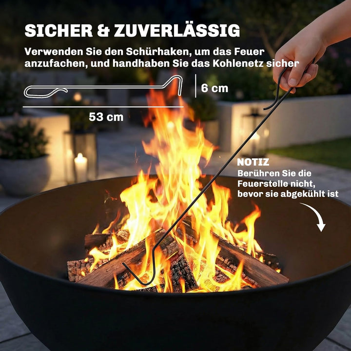 Outsunny Feuerschale 60 x 53 x 66cm verstellbar Feuerstelle mit Schürhaken Kohlegitter Ständer Feuer