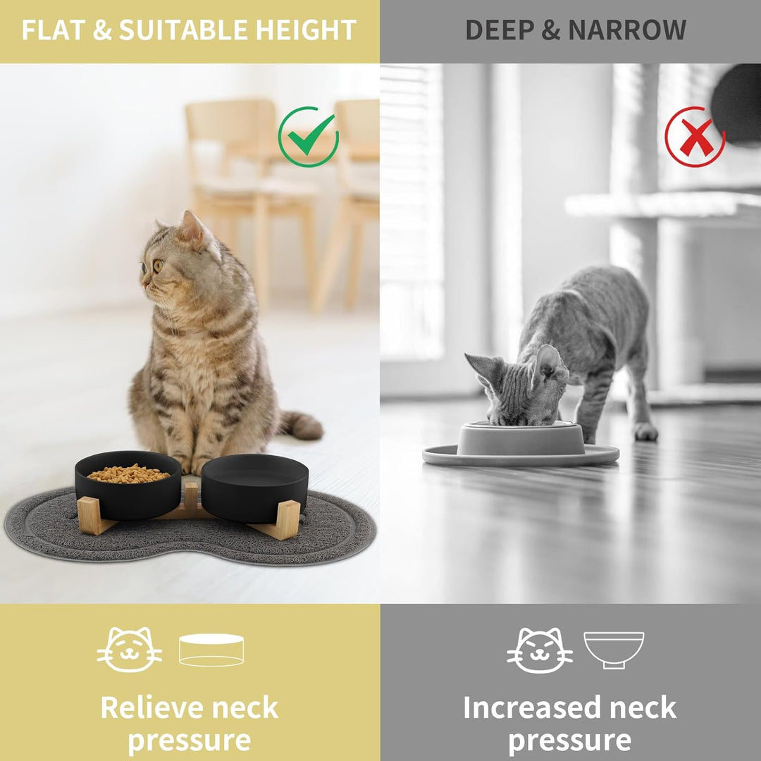 Katzennapf, 2 Stück Keramik Futternapf Katze Set, 3-in-1 rutschfeste Katzennäpfe mit Holzstände und