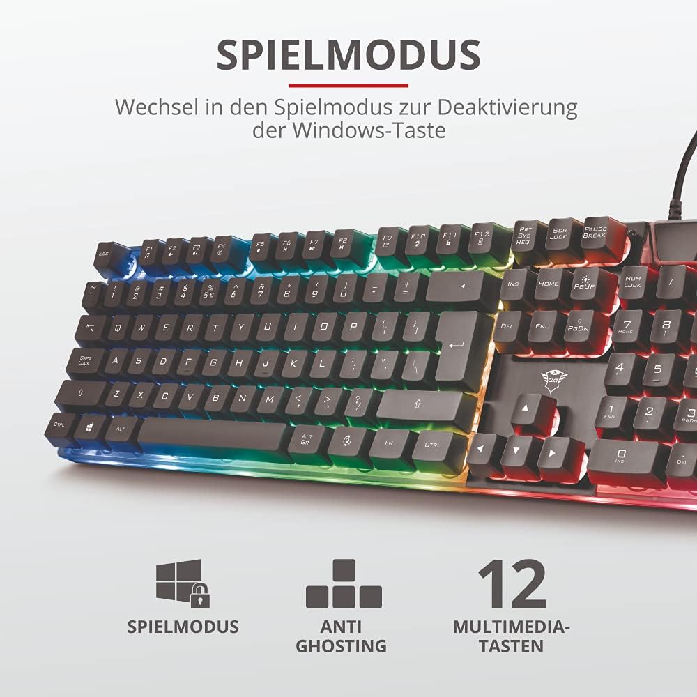 Trust Gaming GXT Azor Gaming-Tastatur und -Maus, QWERTY + Nederlandse Toetsenbord - Schwarz 23289