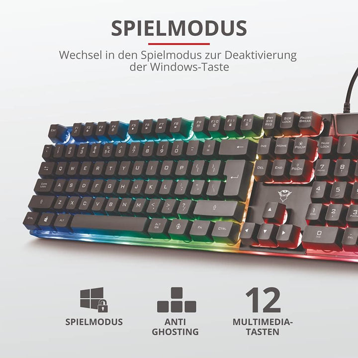 Trust Gaming GXT Azor Gaming-Tastatur und -Maus, QWERTY + Nederlandse Toetsenbord - Schwarz 23289