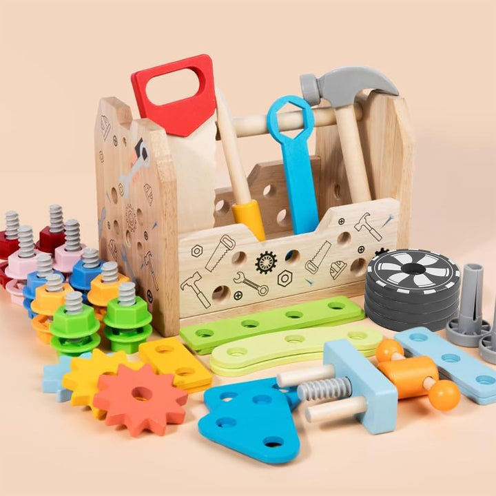 Werkzeugkoffer Kinder Werkbank Spielzeug ab 2 Jahre, Kinderwerkzeug Holzwerkzeug Montessori Spielzeu