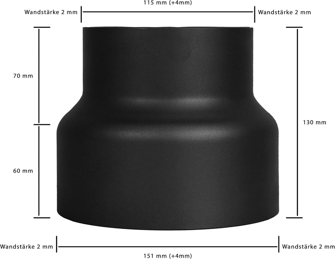 LANZZAS Ofenrohr Reduzierung von 150 mm auf 120 mm, Farbe: schwarz-metallic (im Durchmesser Ø 150 mm